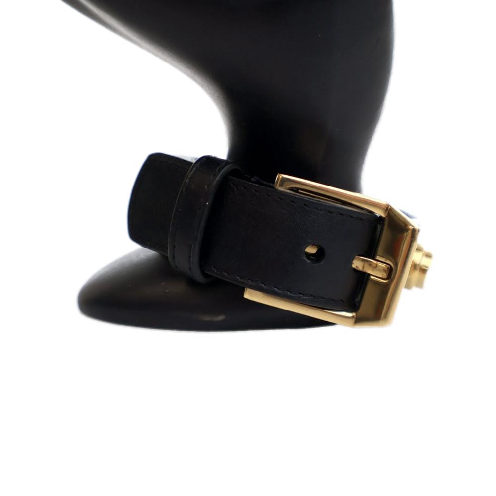Saint Laurent B Saint Laurent Black with Gold Calf Leather skin Studded De Force Bracelet Italy