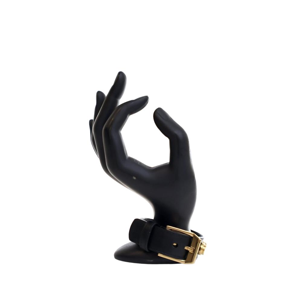 Saint Laurent B Saint Laurent Black with Gold Calf Leather skin Studded De Force Bracelet Italy