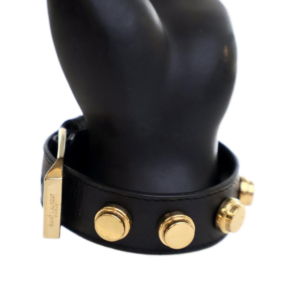 Saint Laurent B Saint Laurent Black with Gold Calf Leather skin Studded De Force Bracelet Italy