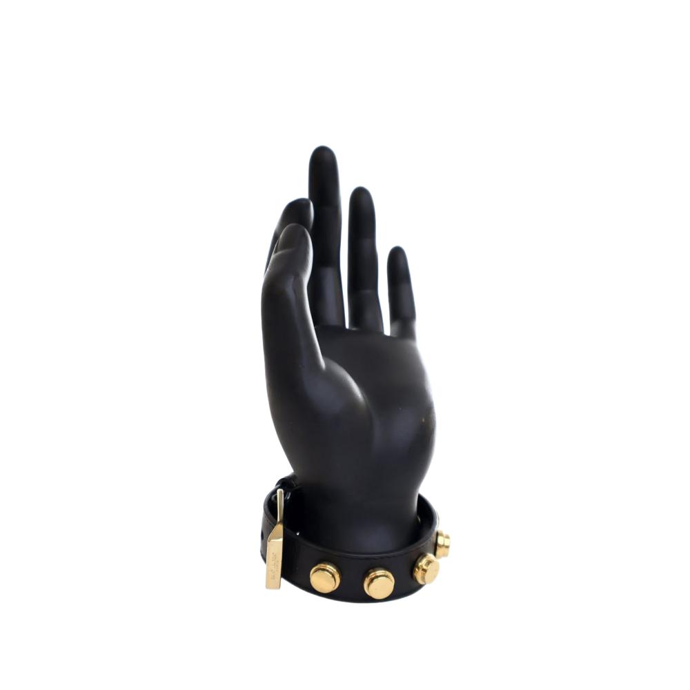 Saint Laurent B Saint Laurent Black with Gold Calf Leather skin Studded De Force Bracelet Italy