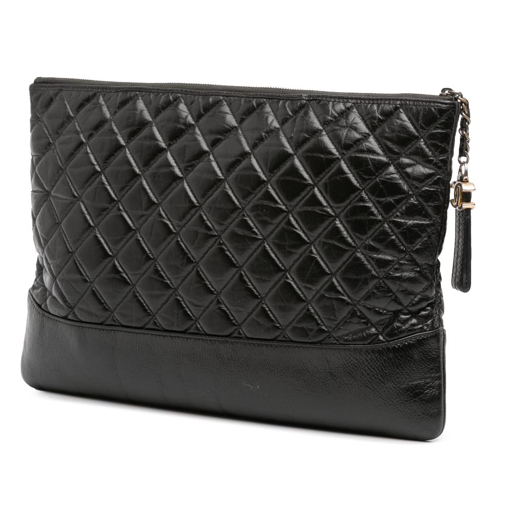 Chanel B Chanel Black Calf Leather Large Aged skin Gabrielle O Case Clutch Italy