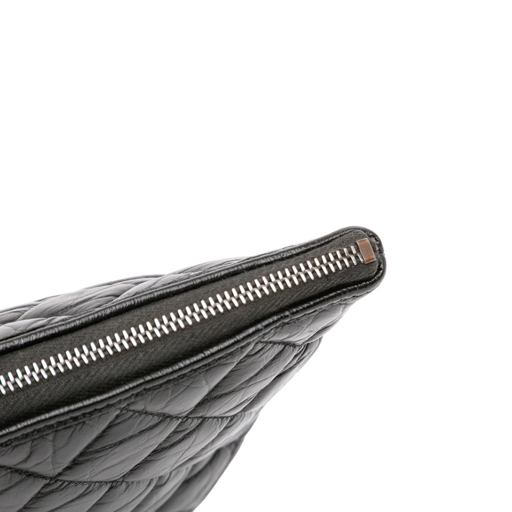 Chanel B Chanel Black Calf Leather Large Aged skin Gabrielle O Case Clutch Italy