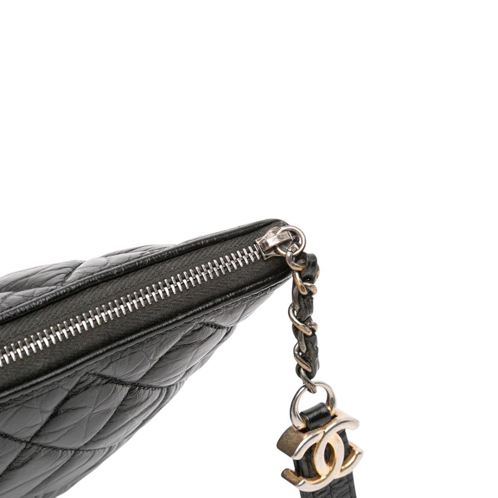 Chanel B Chanel Black Calf Leather Large Aged skin Gabrielle O Case Clutch Italy