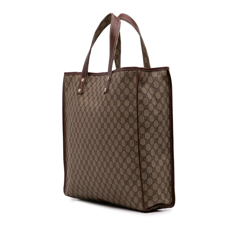 Gucci B Gucci Brown Beige Coated Canvas Fabric Large GG Supreme Web Loop Tote Italy