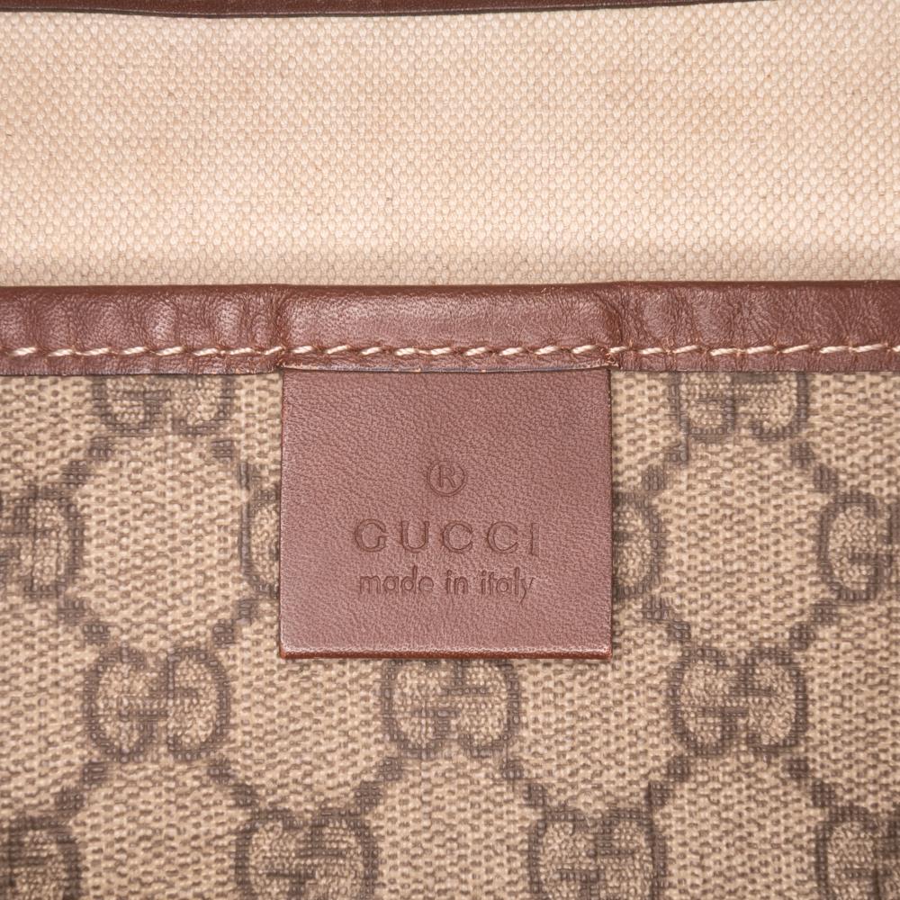 Gucci B Gucci Brown Beige Coated Canvas Fabric Large GG Supreme Web Loop Tote Italy