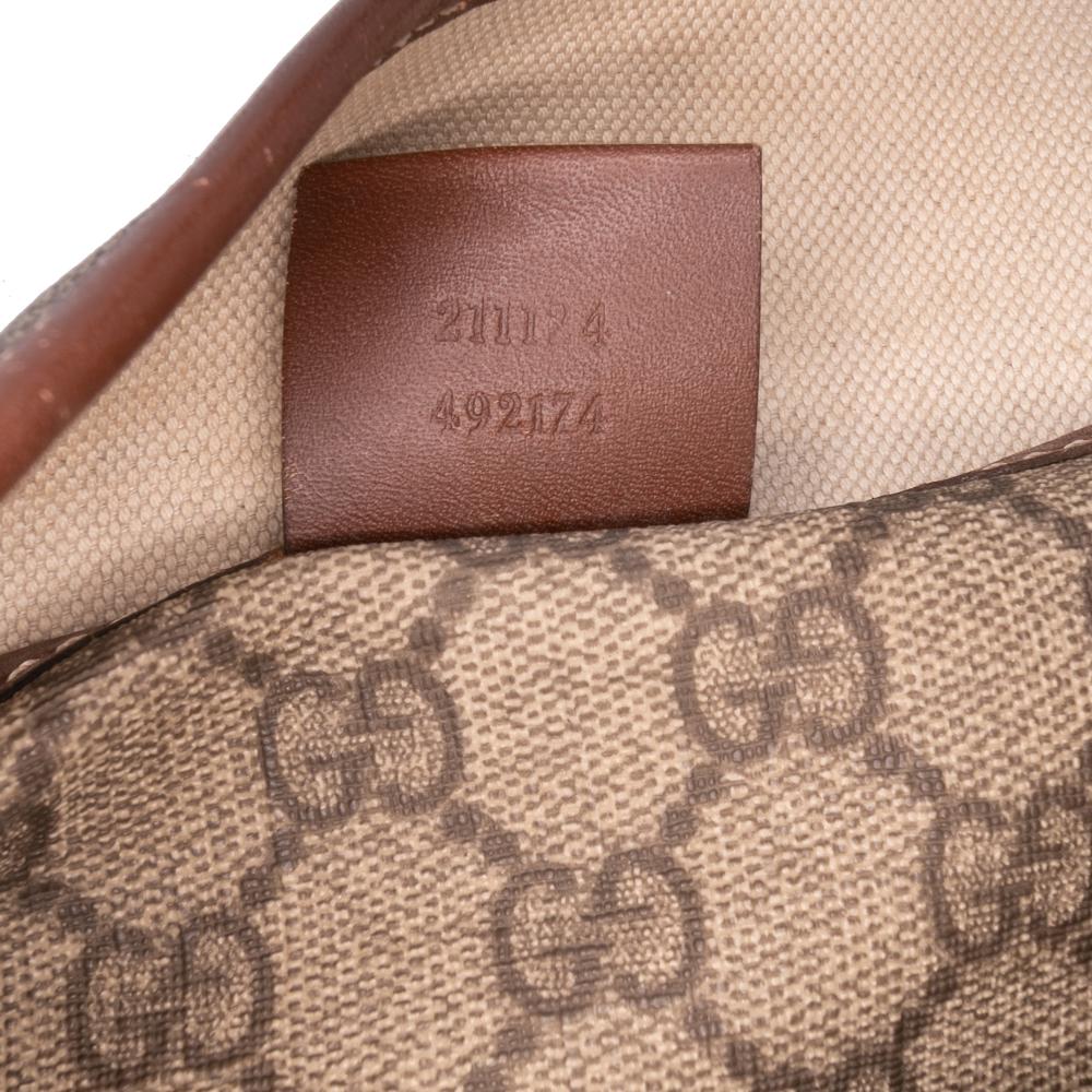 Gucci B Gucci Brown Beige Coated Canvas Fabric Large GG Supreme Web Loop Tote Italy