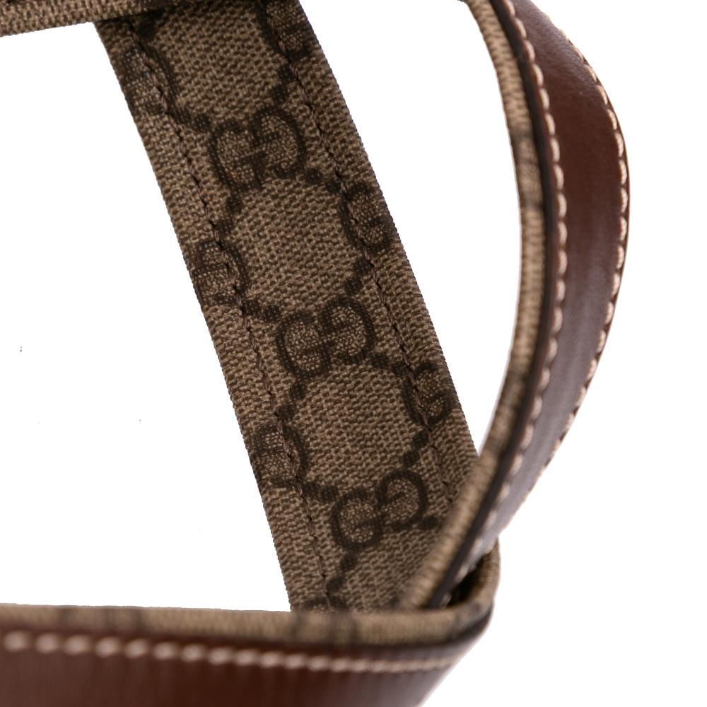 Gucci B Gucci Brown Beige Coated Canvas Fabric Large GG Supreme Web Loop Tote Italy