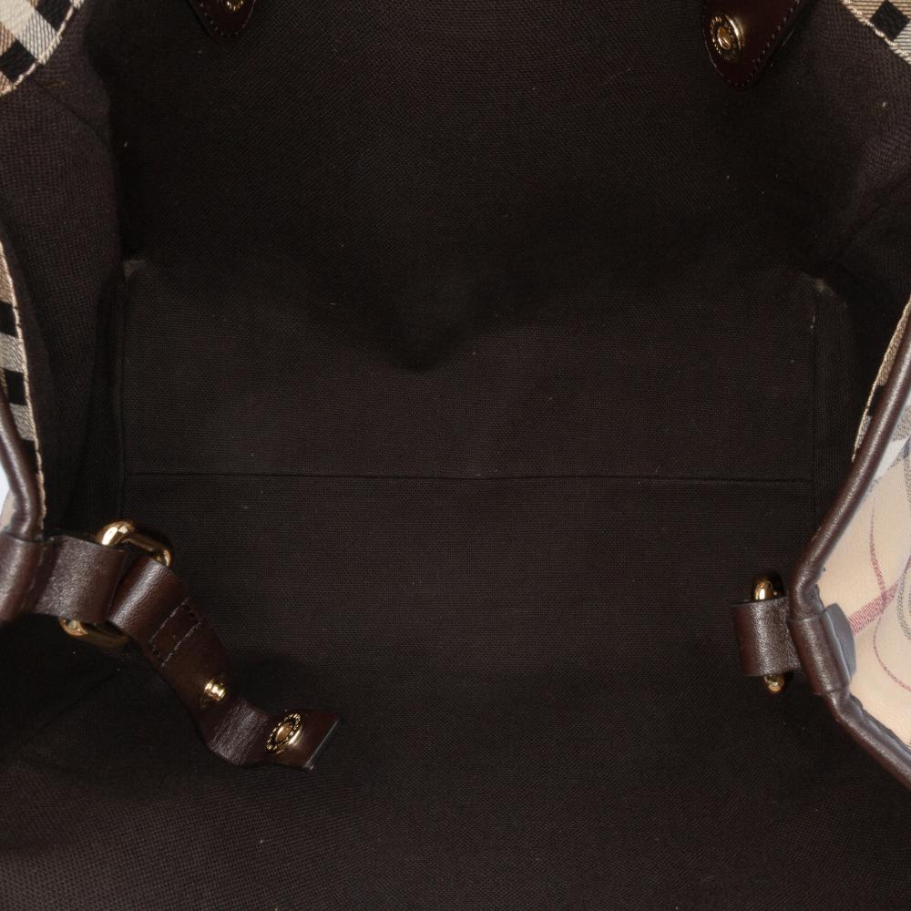 Burberry B Burberry Brown Beige Coated Canvas Fabric Small Haymarket Check Canterbury Tote Italy