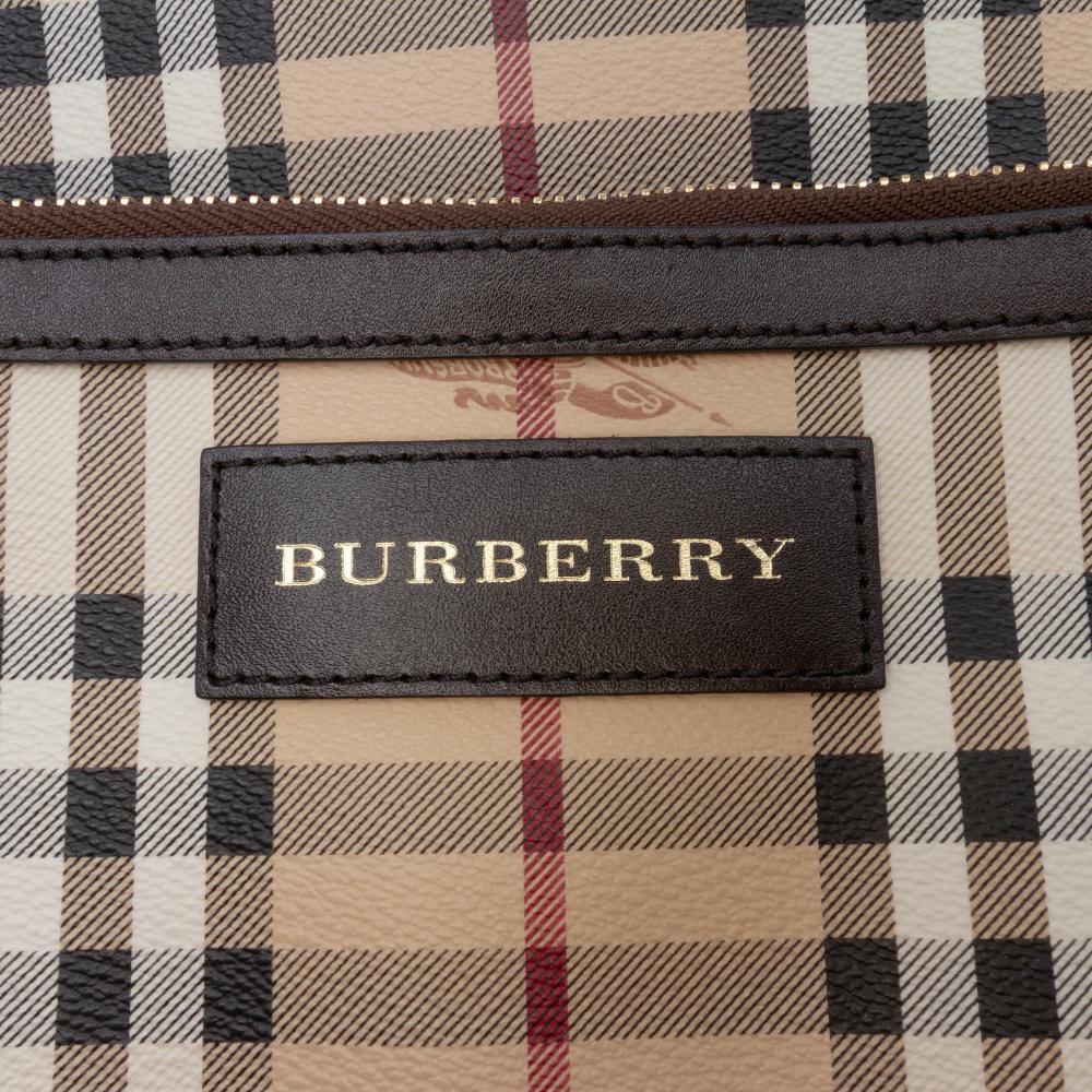 Burberry B Burberry Brown Beige Coated Canvas Fabric Small Haymarket Check Canterbury Tote Italy