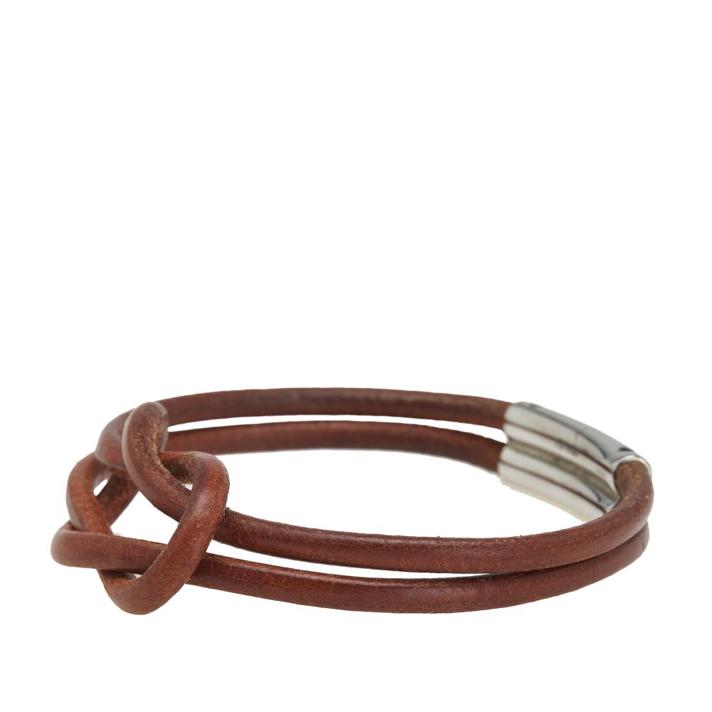 Hermès B Hermès Brown with Silver Calf Leather Atame Knot Bracelet France