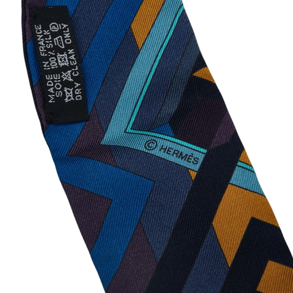 Hermès A Hermès Blue Dark Blue with Multi Silk Fabric Le Fil d'Ariane Twilly Scarf France