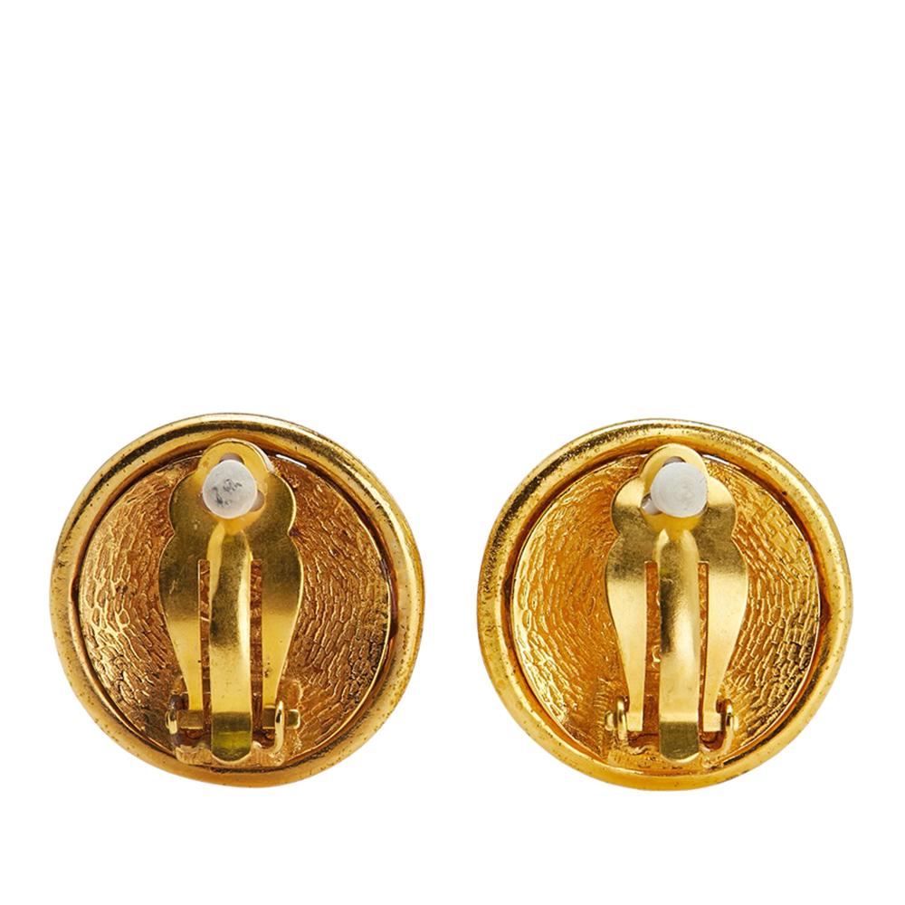 Chanel B Chanel Gold Gold Plated Metal and Silver Plated CC Round Clip On Earrings France