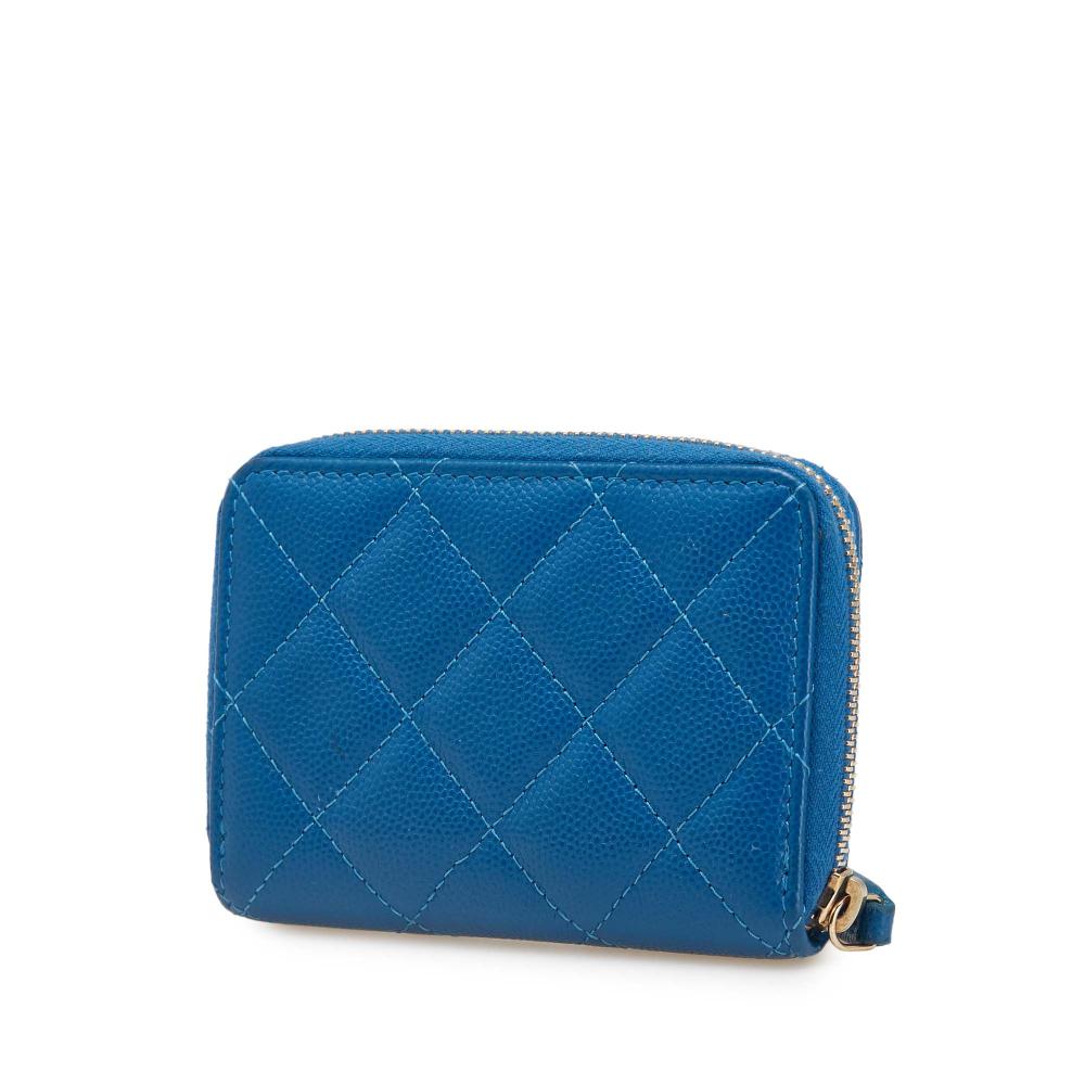 Chanel B Chanel Blue Caviar Leather Leather CC Quilted Caviar Zip Coin Purse Italy
