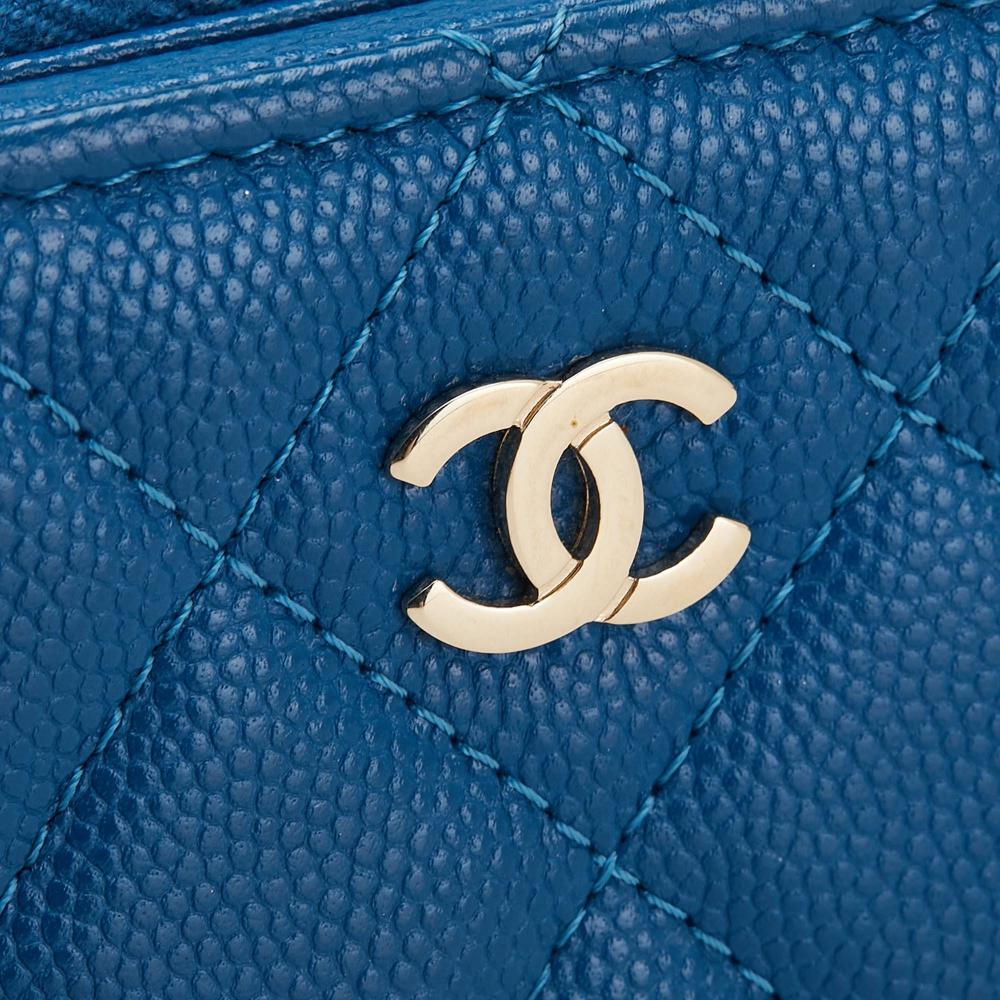 Chanel B Chanel Blue Caviar Leather Leather CC Quilted Caviar Zip Coin Purse Italy