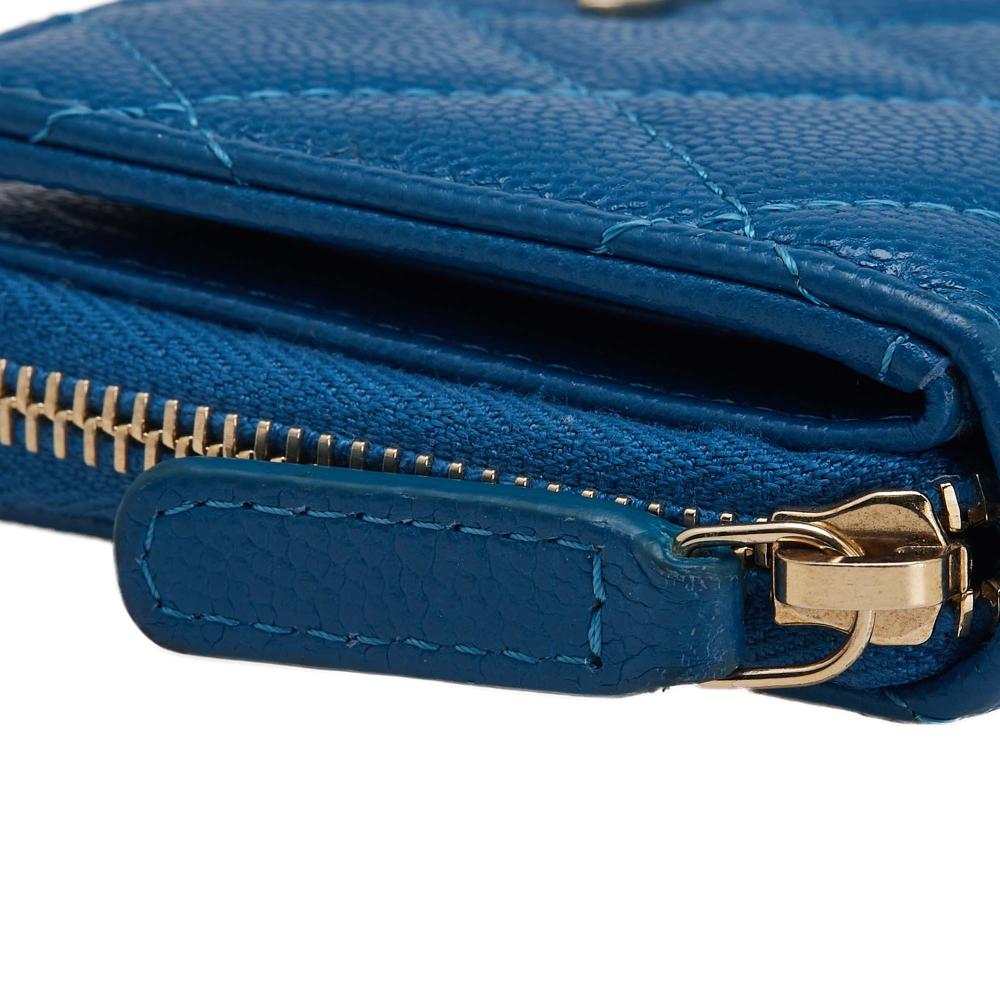 Chanel B Chanel Blue Caviar Leather Leather CC Quilted Caviar Zip Coin Purse Italy