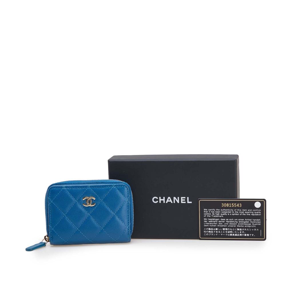 Chanel B Chanel Blue Caviar Leather Leather CC Quilted Caviar Zip Coin Purse Italy