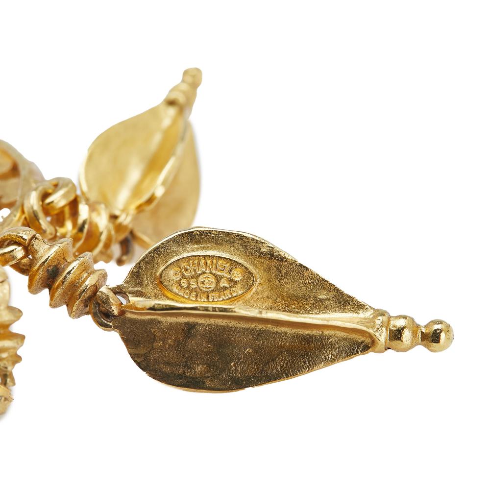 Chanel AB Chanel Gold Gold Plated Metal CC Fretwork Fringe Brooch France