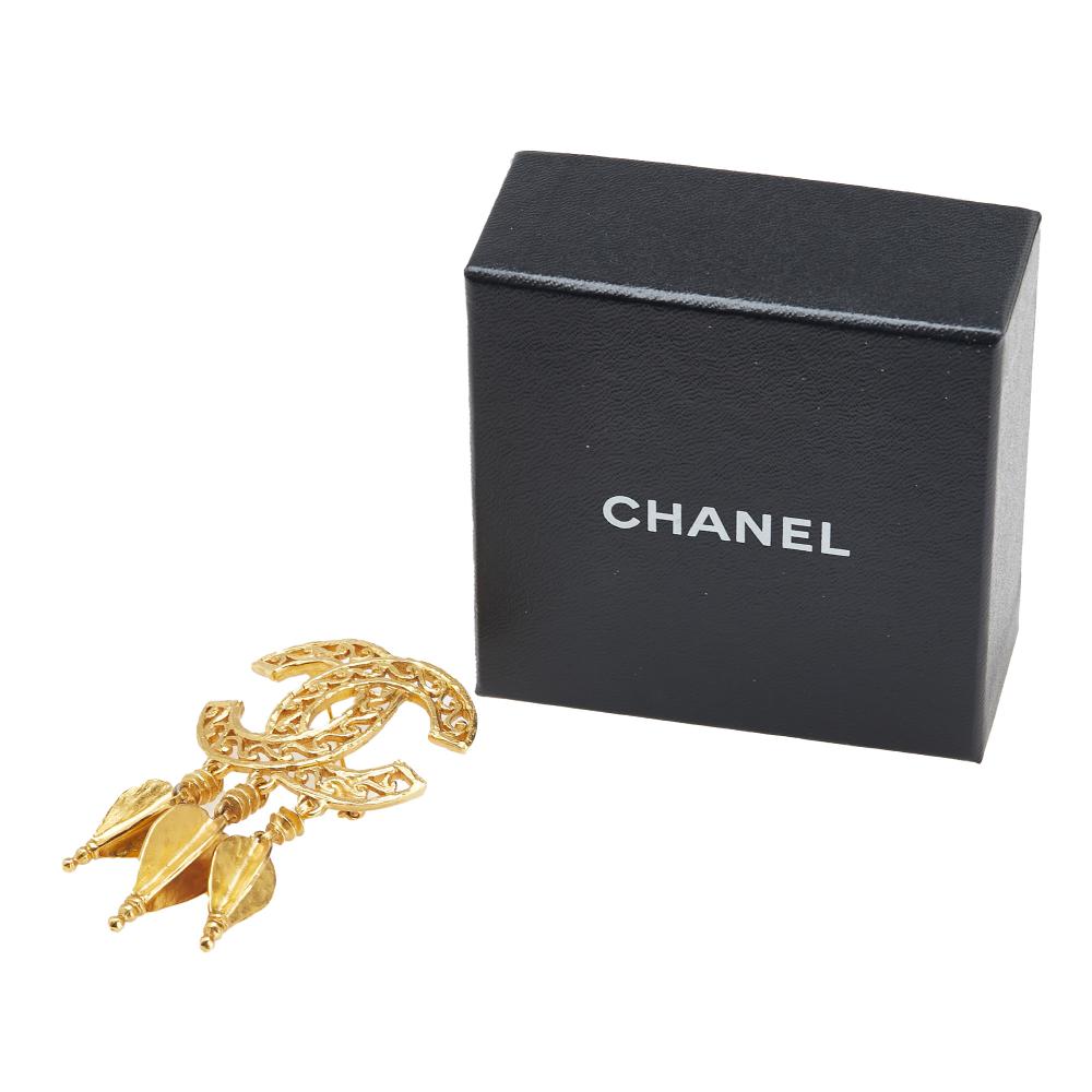 Chanel AB Chanel Gold Gold Plated Metal CC Fretwork Fringe Brooch France