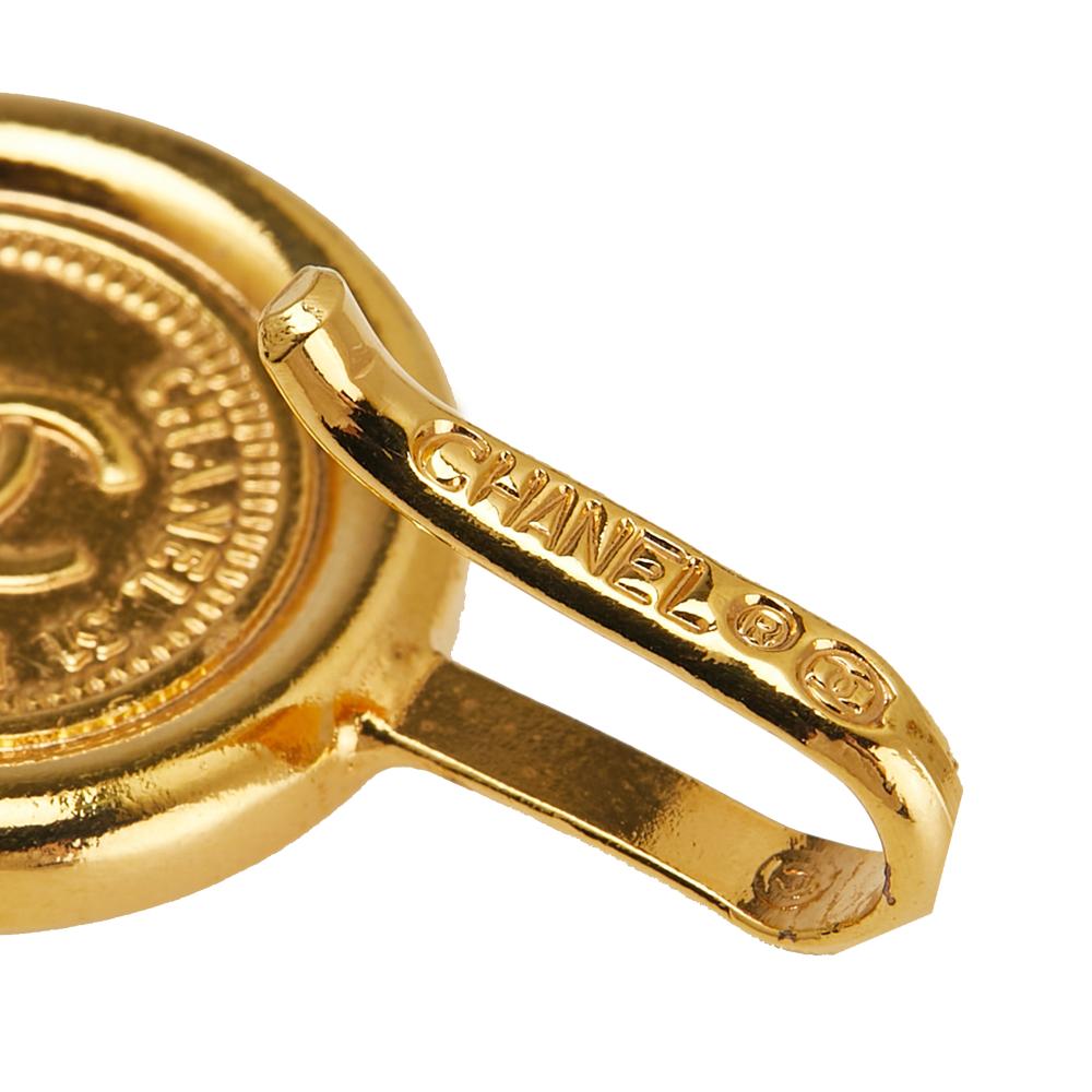 Chanel B Chanel Gold with Black Gold Plated Metal Medallion Leather Woven Chain Belt France