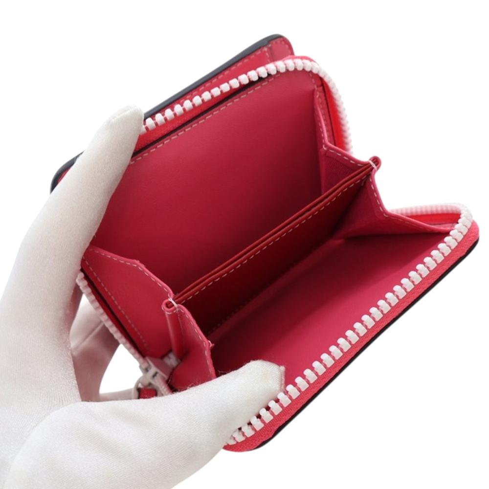 Valentino Pink Lambskin Free Rockstud Spike Compact Zip Around Wallet Italy