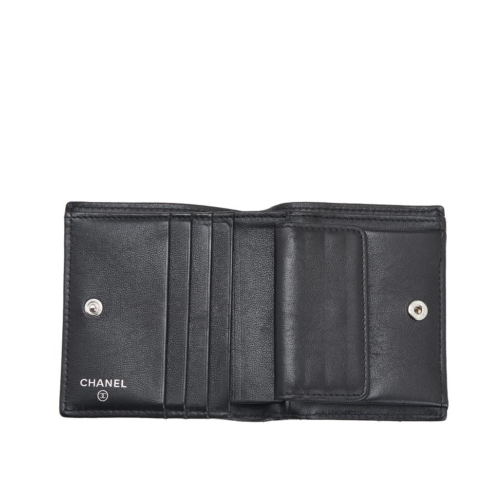Chanel AB Chanel Black Lambskin Leather Leather CC Quilted Lambskin Compact Bifold Wallet Spain