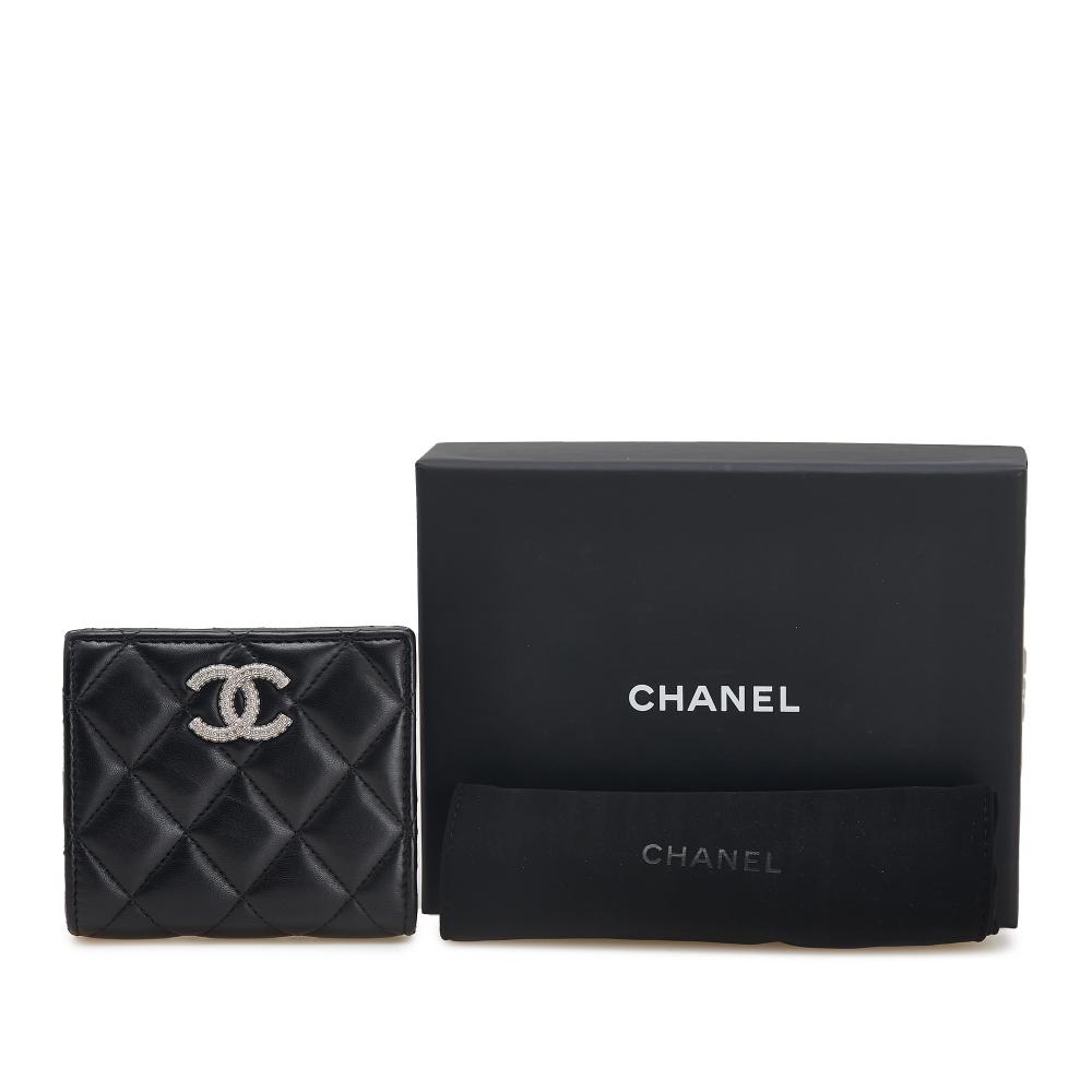 Chanel AB Chanel Black Lambskin Leather Leather CC Quilted Lambskin Compact Bifold Wallet Spain