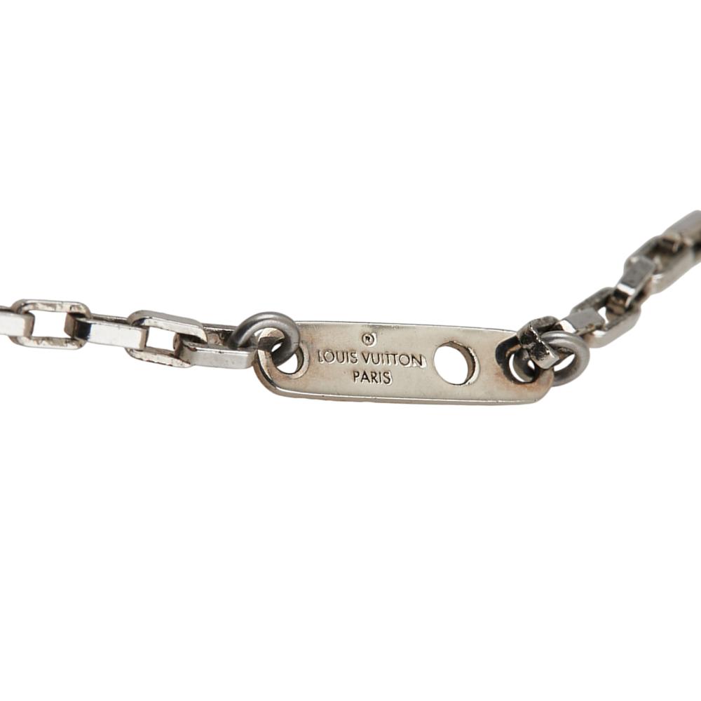 Louis Vuitton B Louis Vuitton Silver with Blue Palladium Metal Plated Damier Colors Pendant Necklace Italy