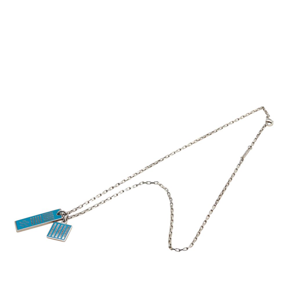 Louis Vuitton B Louis Vuitton Silver with Blue Palladium Metal Plated Damier Colors Pendant Necklace Italy