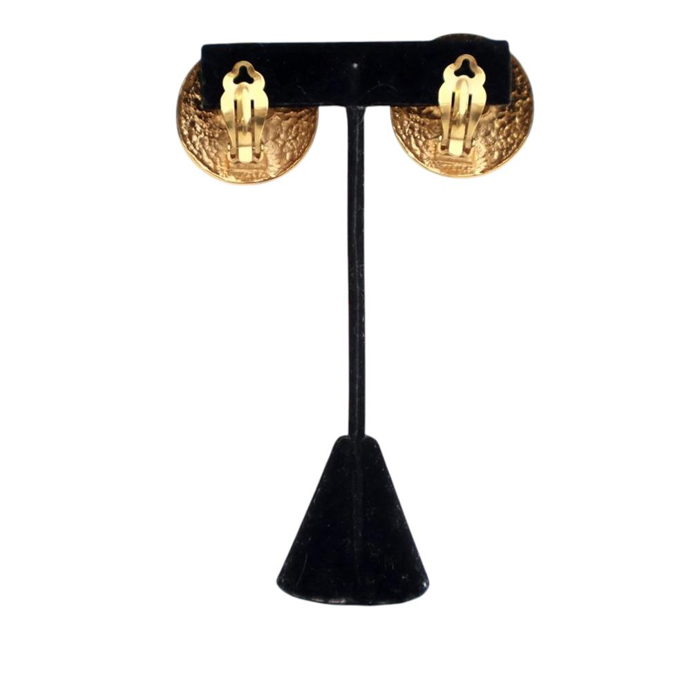 Chanel B Chanel Gold Gold Plated Metal Camellia Cross Dome Clip On Earrings France