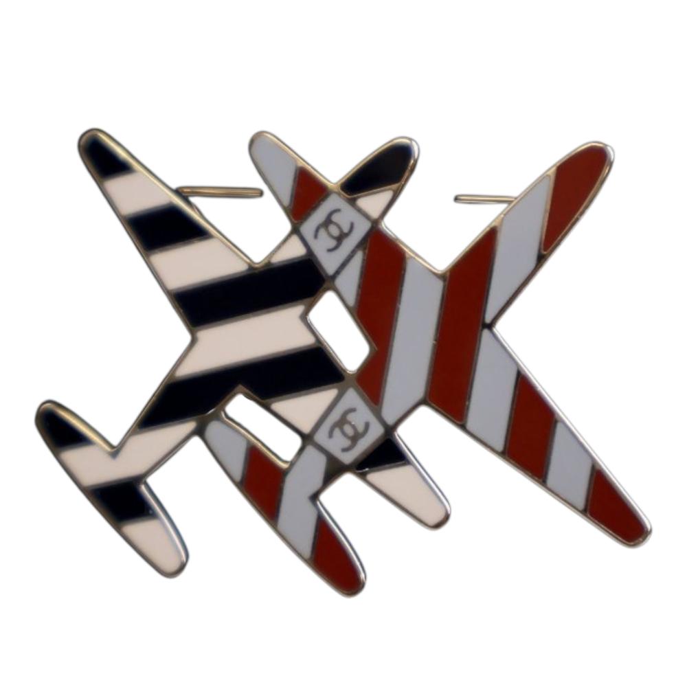 Chanel B Chanel White Enamel Other CC Striped Airplane Brooch France
