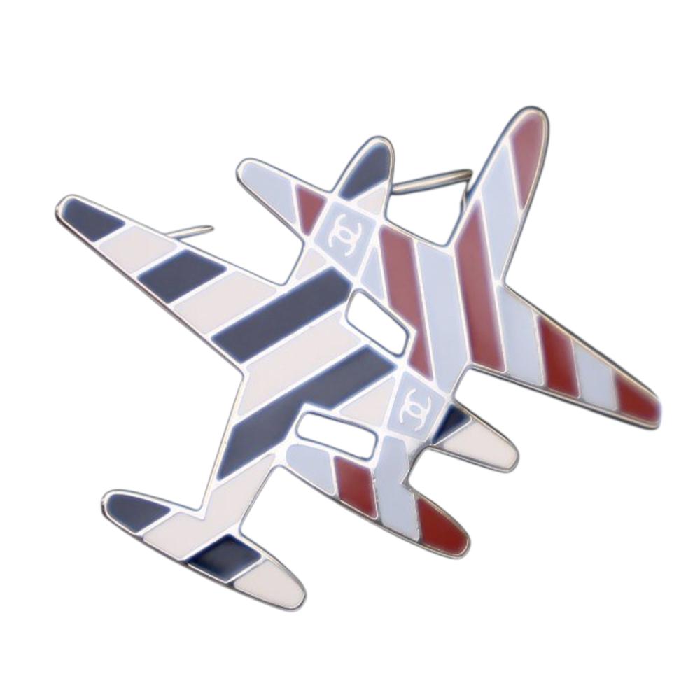 Chanel B Chanel White Enamel Other CC Striped Airplane Brooch France