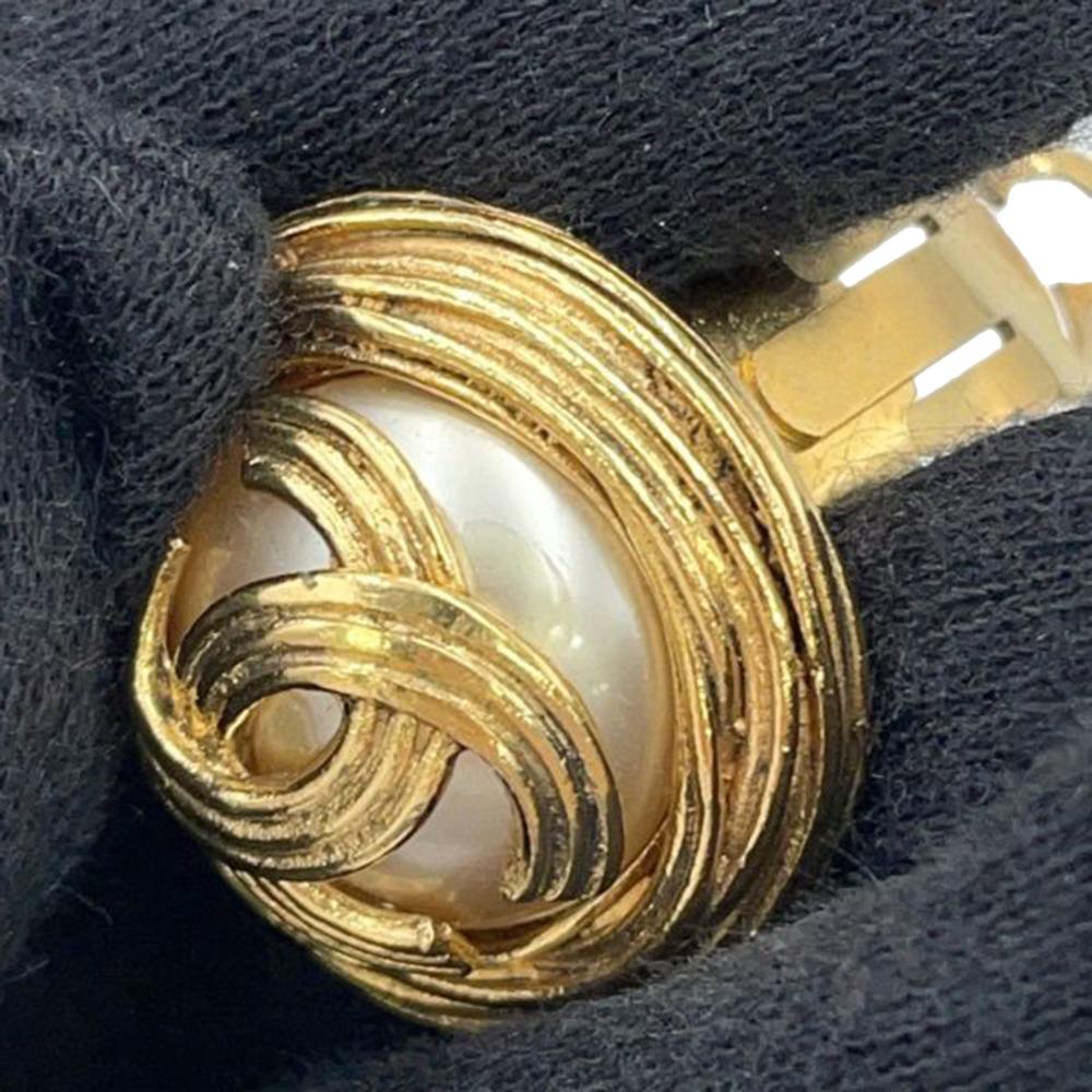 Chanel AB Chanel Gold with White Pearl Gold Plated Metal CC Faux Pearl Round Clip on Earrings France