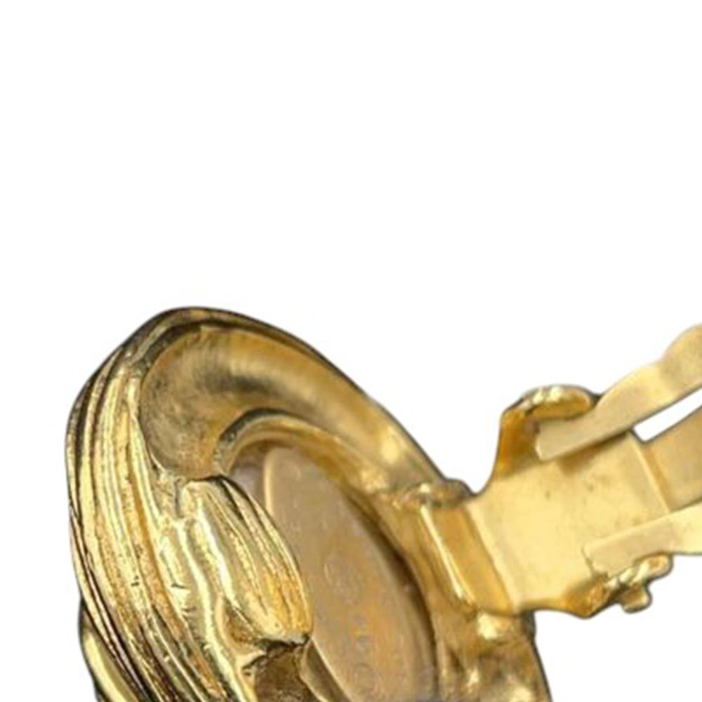 Chanel AB Chanel Gold with White Pearl Gold Plated Metal CC Faux Pearl Round Clip on Earrings France