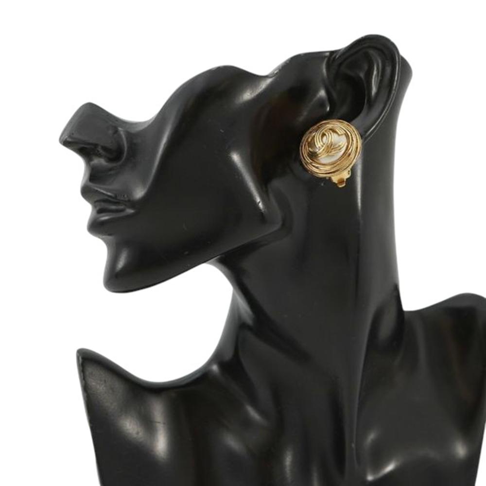 Chanel AB Chanel Gold with White Pearl Gold Plated Metal CC Faux Pearl Round Clip on Earrings France