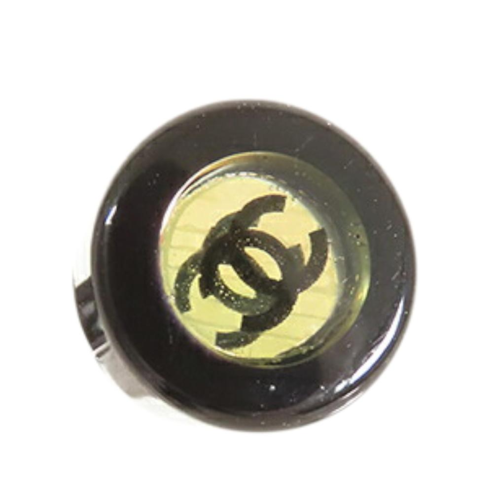 Chanel B Chanel Black with Gold Resin Plastic CC and Gold Plated Stud Button Push Back Earring France