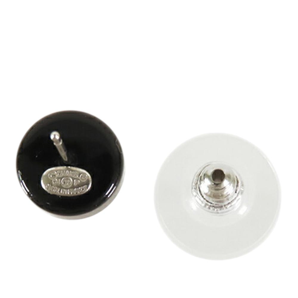 Chanel B Chanel Black with Gold Resin Plastic CC and Gold Plated Stud Button Push Back Earring France