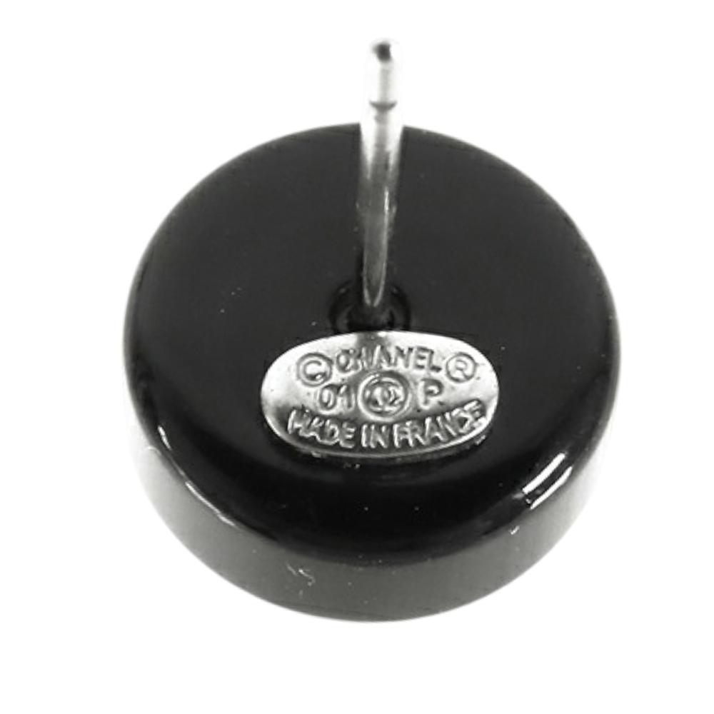 Chanel B Chanel Black with Gold Resin Plastic CC and Gold Plated Stud Button Push Back Earring France