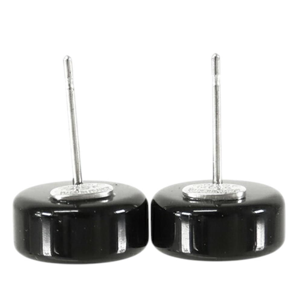 Chanel B Chanel Black with Gold Resin Plastic CC and Gold Plated Stud Button Push Back Earring France