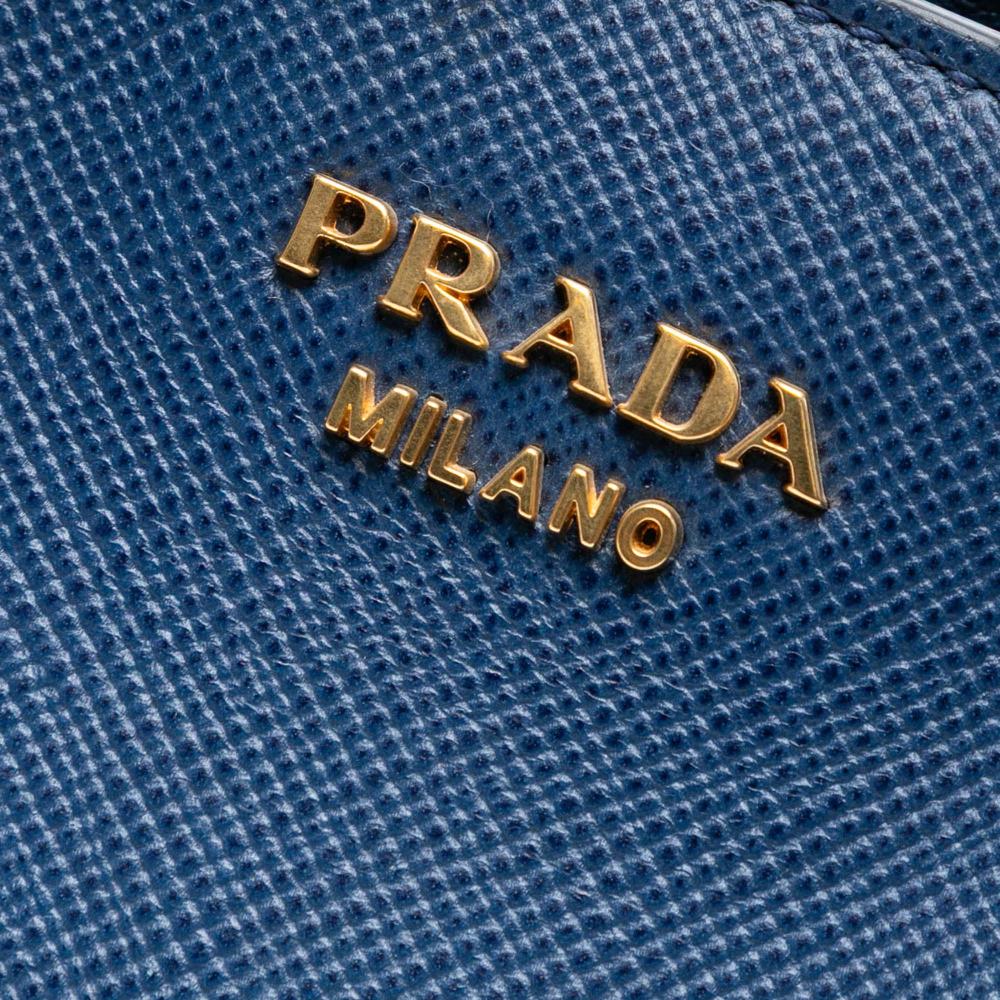 Prada B Prada Blue Saffiano Leather Cuir Front Pocket Convertible Tote Italy