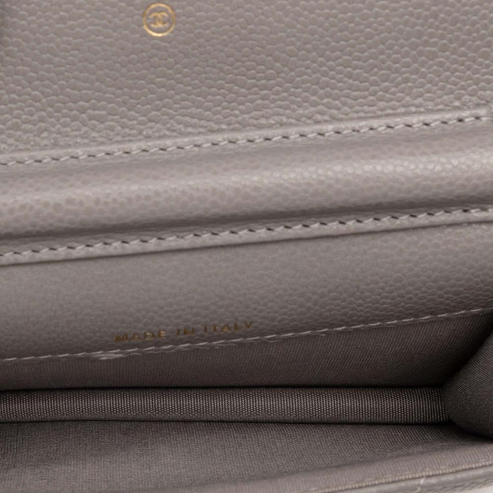 Chanel AB Chanel Gray Caviar Leather Leather CC Quilted Caviar Miss Coco Clutch With Chain Italy