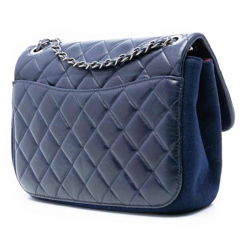 Chanel Blue Paris Salzburg Quilted Glazed Calfskin and Felt Edelweiss Flower CC Flap Italy
