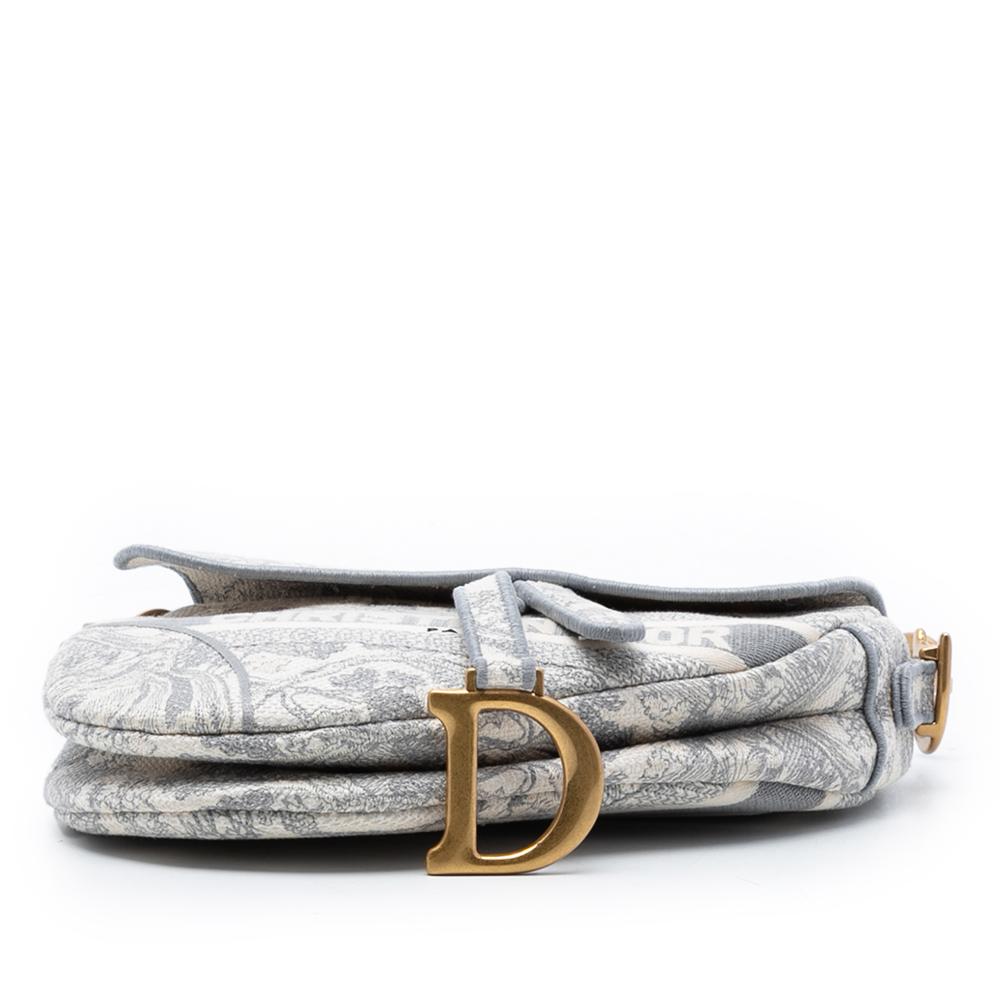 Christian Dior AB Dior Gray Canvas Fabric Embroidered Toile de Jouy Saddle Bag Italy
