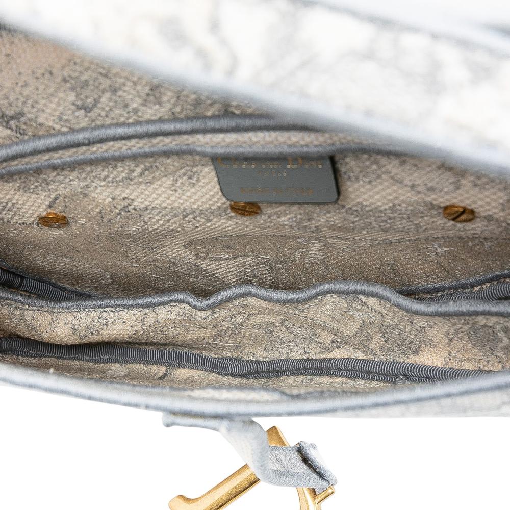 Christian Dior AB Dior Gray Canvas Fabric Embroidered Toile de Jouy Saddle Bag Italy