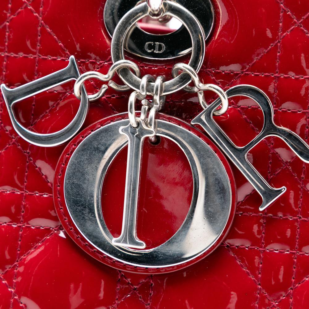 Christian Dior B Dior Red Patent Leather Leather Large Patent Cannage Lady Dior Italy