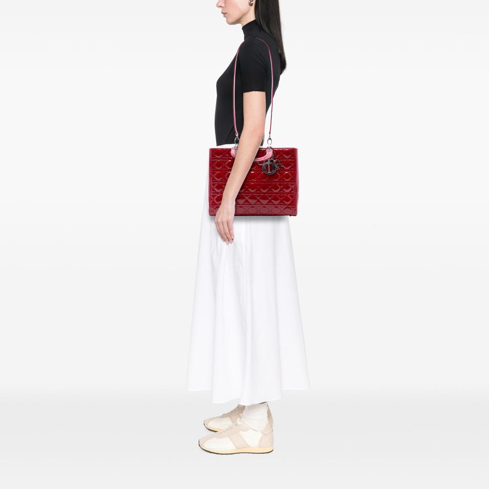 Christian Dior B Dior Red Patent Leather Leather Large Patent Cannage Lady Dior Italy