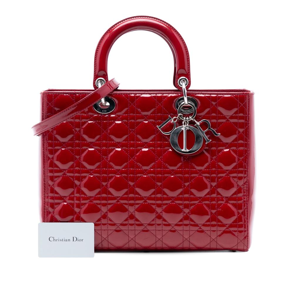 Christian Dior B Dior Red Patent Leather Leather Large Patent Cannage Lady Dior Italy
