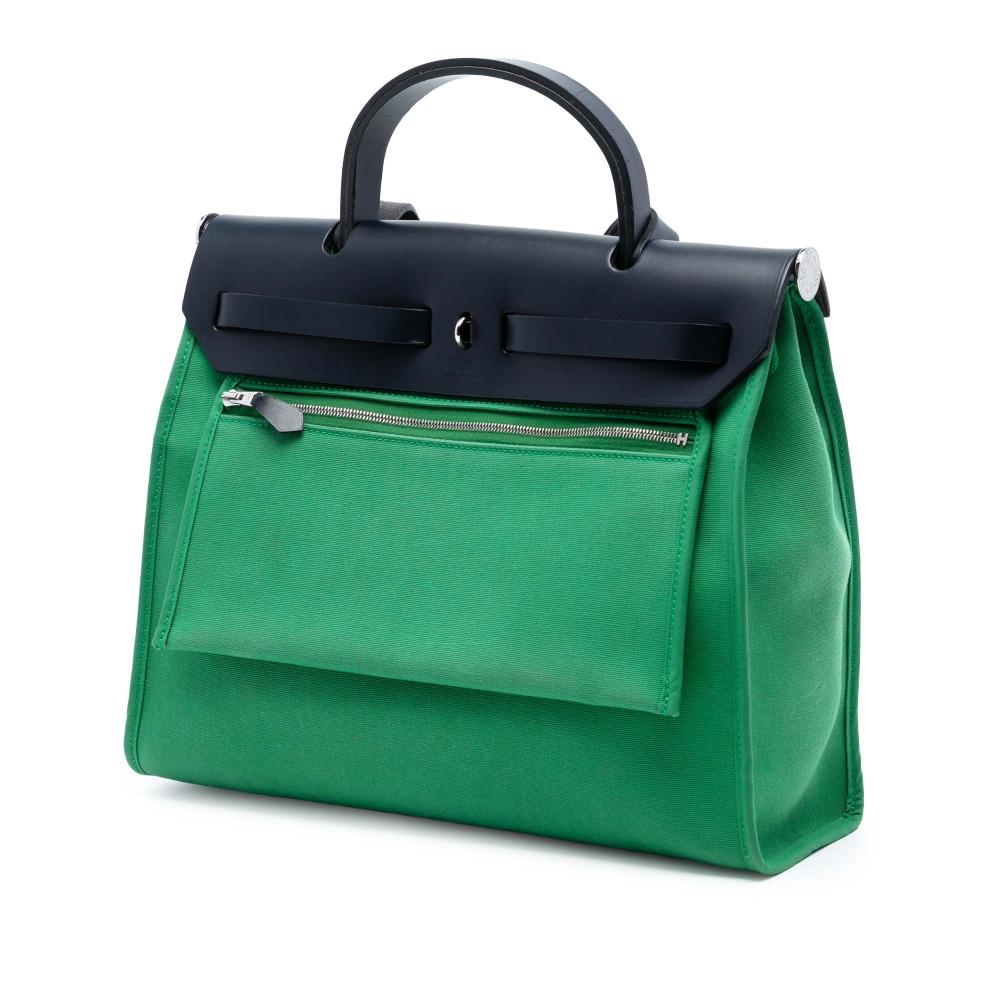 Hermès B Hermès Green with Blue Midnight Blue Canvas Fabric Toile Herbag Zip 31 France