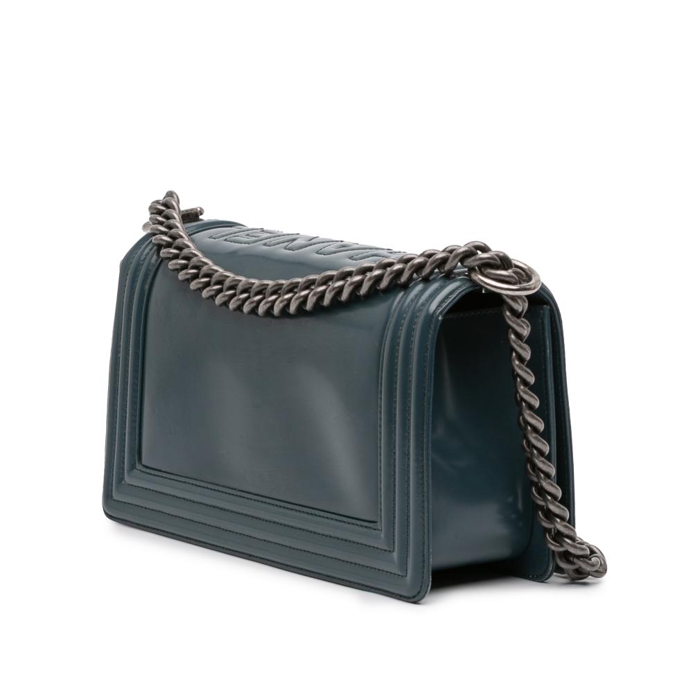 Chanel AB Chanel Blue Navy Calf Leather Old Medium Glazed skin Boy Flap France