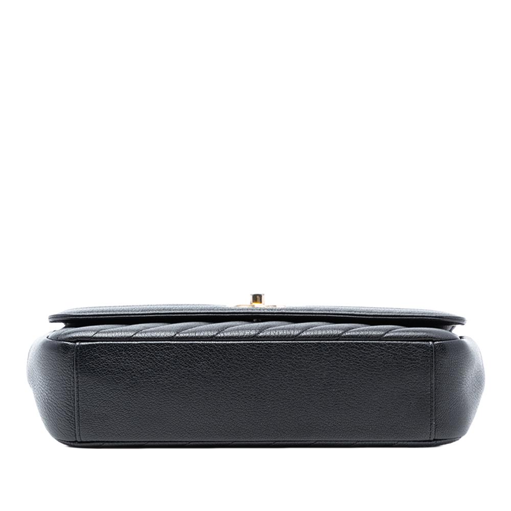 Chanel AB Chanel Black Goatskin Leather Medium Diagonal Quilted Flap Italy