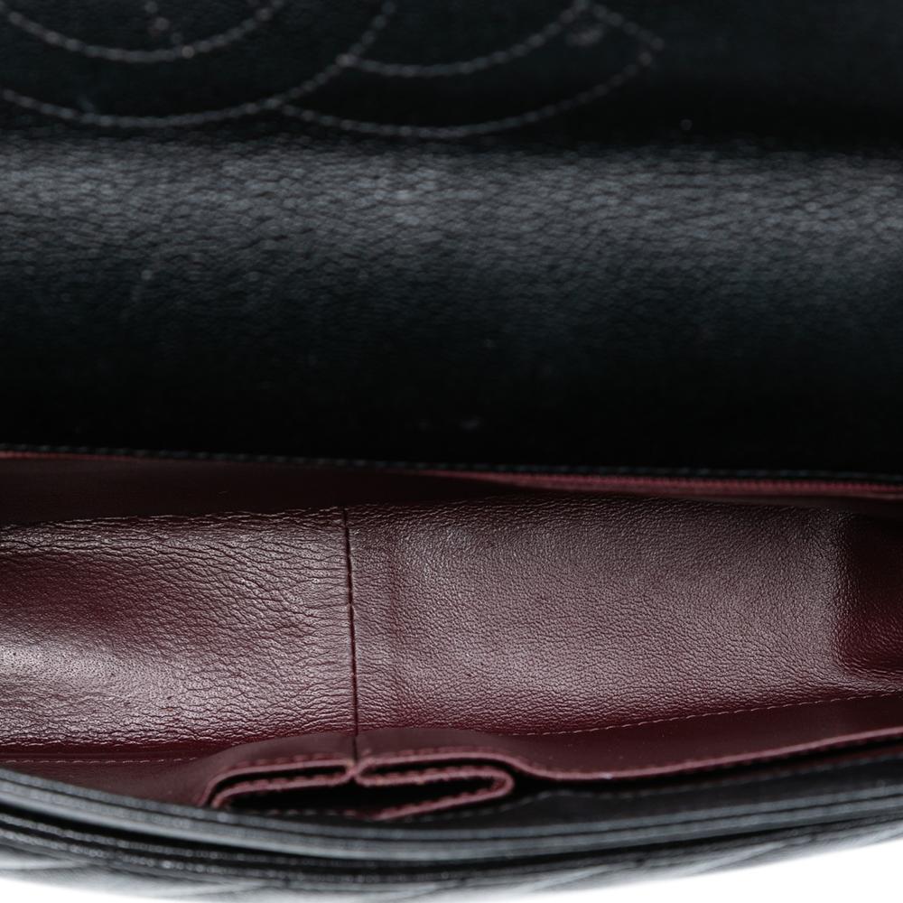 Chanel AB Chanel Black Goatskin Leather Medium Diagonal Quilted Flap Italy